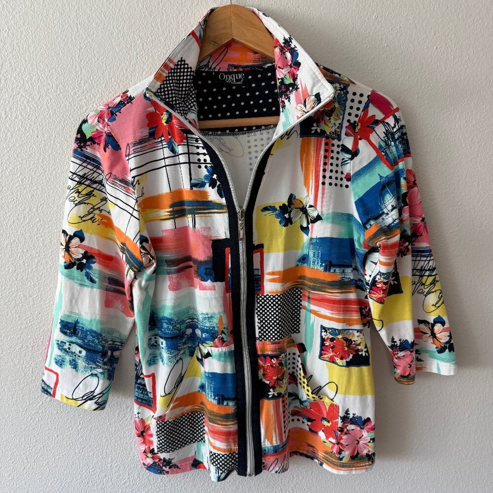 Onque Casual Full zip 3/4 Sleeve Jacket Size‎ S
